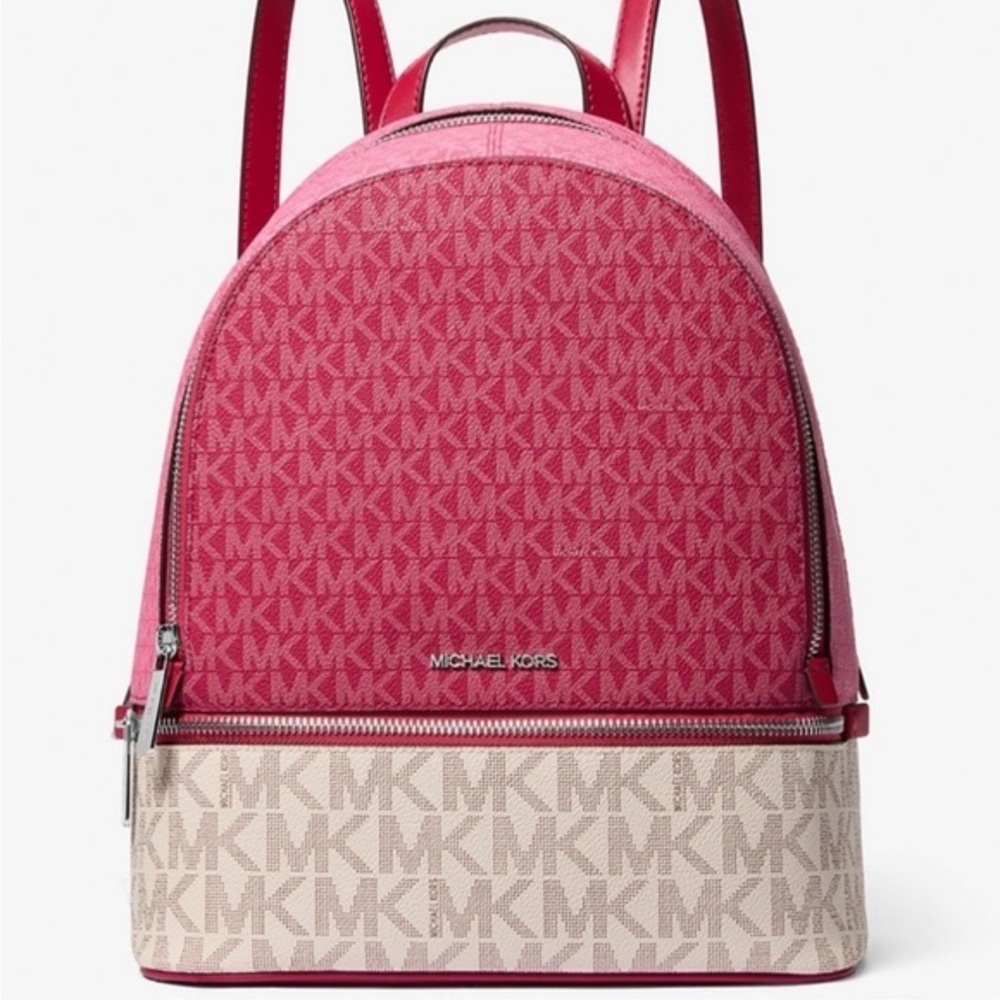 Michael Kors Rhea Medium Color-Block Signature Logo Backpack Dark
Rasberry Multi